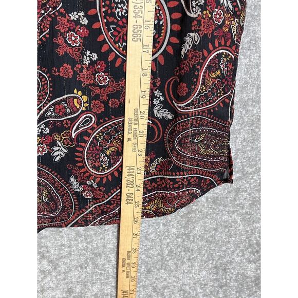 Daniel Rainn Top Womens Size Medium Black Red Paisley Sleeveless Ruffle Pintucks - Picture 7 of 7